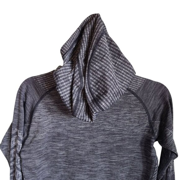 Lululemon Shirt Gray Grey 8 Women's Rest Less Hoodie Striped Pattern Pockets Run - Picture 7 of 9